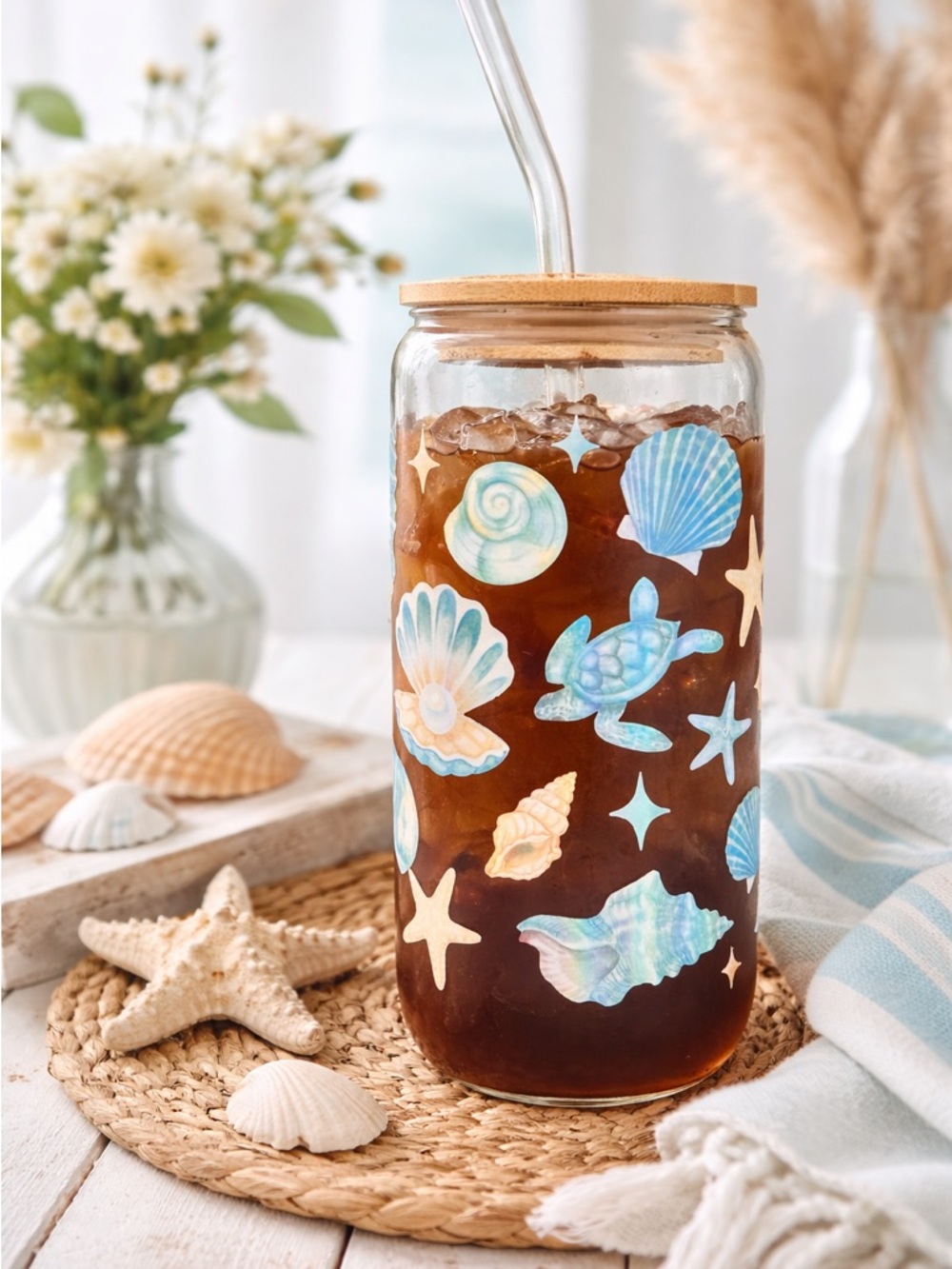 🌊 Coastal Glass Can Cup – 16oz 🌊